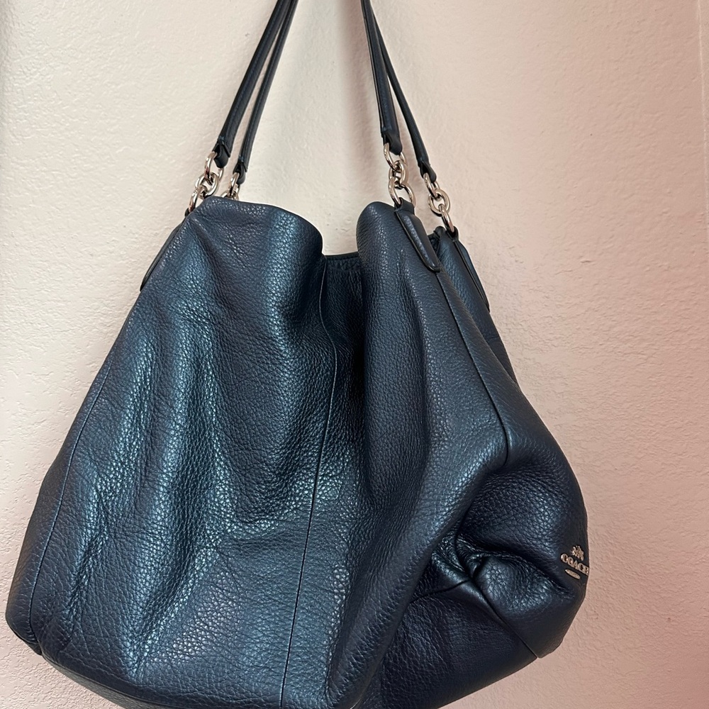 Coach Phoebe Pebbled Blue Leather Shoulder Bag Silver hardware